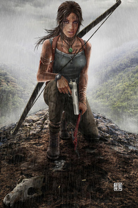 Lara Croft With Gun (240x320) Resolution Wallpaper