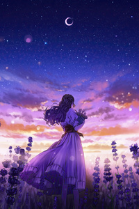 Lavender Field Anime Girl 5k (2160x3840) Resolution Wallpaper