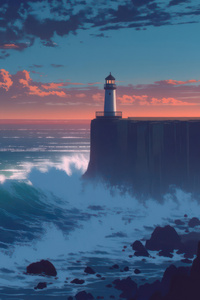 Lighthouse Cliff Sunset (540x960) Resolution Wallpaper