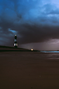 1125x2436 Lighthouse Lightning Sea Ocean Beach Weather 5k