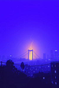 Lightning Strike Over Bridge (1080x2400) Resolution Wallpaper
