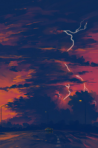 Lightning While Travelling (1440x2560) Resolution Wallpaper