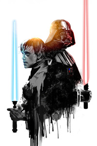 1242x2688 Lightsaber Darth Vader Vs Luke Skywalker