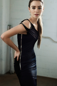 1440x2960 Lily Collins Black Dress 4k