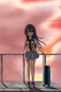 Little Anime Girl Long Hair With Suitcase