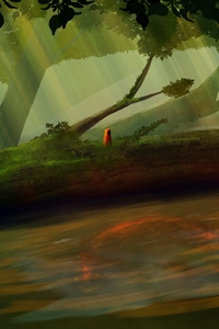 Little Red Guy In Forest (1080x2280) Resolution Wallpaper