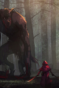 Little Red Riding Hood Vs Werewolves Fairy Tale Artwork (1280x2120) Resolution Wallpaper