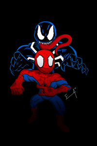 Little Spider Man And Venom (2160x3840) Resolution Wallpaper