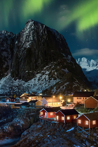 Lofoten Norway Village Aurora Northern Lights 4k