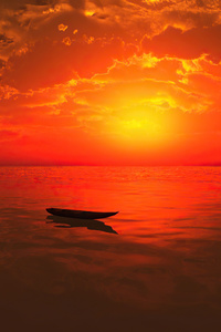 Lone Boat Sunset 4k (320x480) Resolution Wallpaper