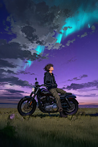 Lone Guy Sitting On A Motorcycle (1280x2120) Resolution Wallpaper