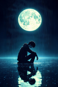 Lonely Anime Boy Broken Under Moonlight (480x800) Resolution Wallpaper