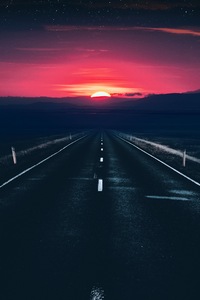Long Alone Dark Road Sunset View