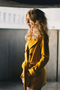 Long Hair Brunette Yellow Coat (2160x3840) Resolution Wallpaper