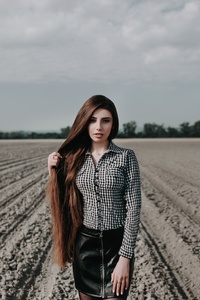 Long Hair Girl Outdoors Field (320x568) Resolution Wallpaper