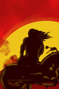 Long Hair Man On Bike Rising Sun (320x480) Resolution Wallpaper