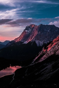 Long Mountain Ranges Landscape Orange Dark Sky 5k (320x480) Resolution Wallpaper