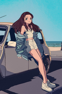 Loreley Anime Leaning On Car