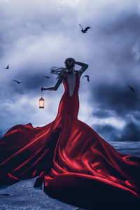 Lost In Night Girl Red Dress With Lantern
