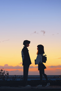 480x800 Love Horizon Boy And Girl Embracing At Sunset