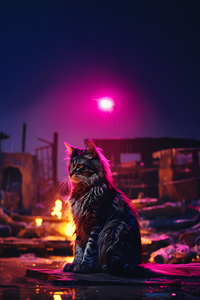 Maine Cool Cat Sits By A Fire (1440x2560) Resolution Wallpaper