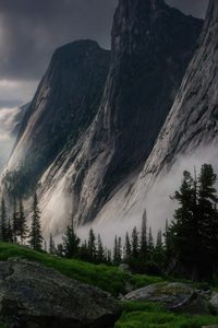 Majestic Peaks Embraced By Misty Clouds (1080x2160) Resolution Wallpaper