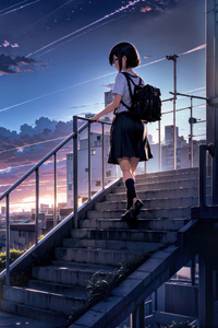 Makoto Shinkai Anime Cityscape 5k (240x400) Resolution Wallpaper