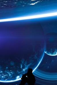 Man Galaxy Universe Space Flashlight Cosmic Night 5k