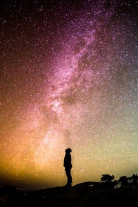 Man Looking At Galaxy Sky 5k (640x960) Resolution Wallpaper