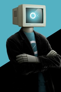 Man With Monitor Face (1125x2436) Resolution Wallpaper
