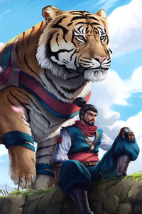 Man With Tiger (240x320) Resolution Wallpaper