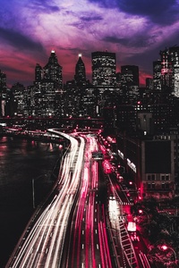 Manhattan City At Night (320x480) Resolution Wallpaper