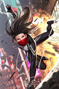 Marvel Silk Takes Center Stage Action (1080x2280) Resolution Wallpaper