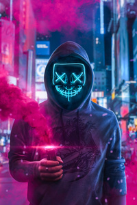 Mask Guy With Smoke Bomb In Hand 4k (320x480) Resolution Wallpaper