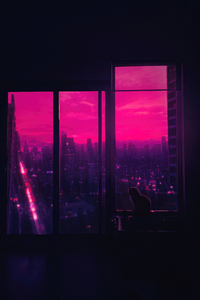 480x854 Meow Tastic Neon Nights Cat Synthwave City