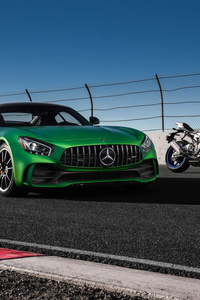 Mercedes Amg Gtr And Yamaha R1 (360x640) Resolution Wallpaper