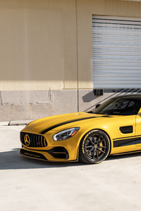 Mercedes Benz Amg Gt In Bright Yellow 10k (1440x2560) Resolution Wallpaper
