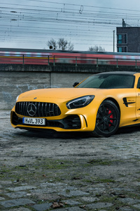Mercedes Benz Amg Gtr Yellow Black 5k (1080x2280) Resolution Wallpaper