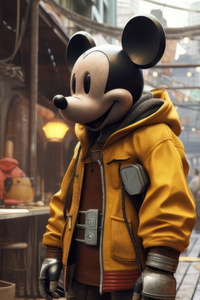 Mickey Meets Futuristic City (540x960) Resolution Wallpaper