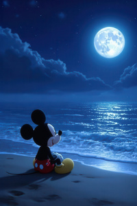 Mickey Mouse Under The Moonlit Sea (480x800) Resolution Wallpaper