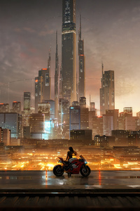 Midnight Velocity Sleek Rider In The Golden City (750x1334) Resolution Wallpaper
