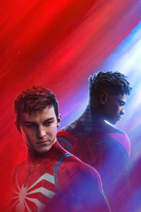 Miles And Peter In Marvels Spider Man 2 Game (640x960) Resolution Wallpaper