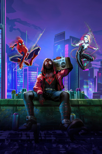 Miles Morales And Gwen Stacy Epic Partnership (320x480) Resolution Wallpaper