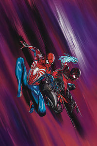 Miles Morales And Spider Man Unite (240x400) Resolution Wallpaper