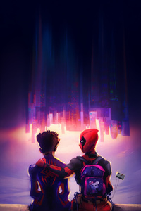 Miles Morales Meets Deadpool (360x640) Resolution Wallpaper