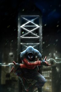 Miles Morales Shadowed Heroic (320x568) Resolution Wallpaper