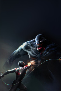 Miles Morales Vs Venom (320x568) Resolution Wallpaper