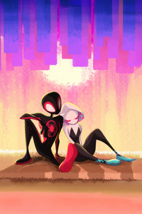 Miles Morales X Gwen Stacy Side By Side (320x480) Resolution Wallpaper