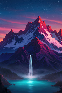 Minimal Waterfall In Mountains Scenery Beautiful 5k (1280x2120) Resolution Wallpaper