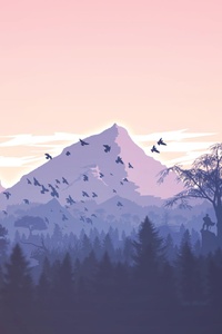 1125x2436 Minimalism Birds Mountains Trees Forest